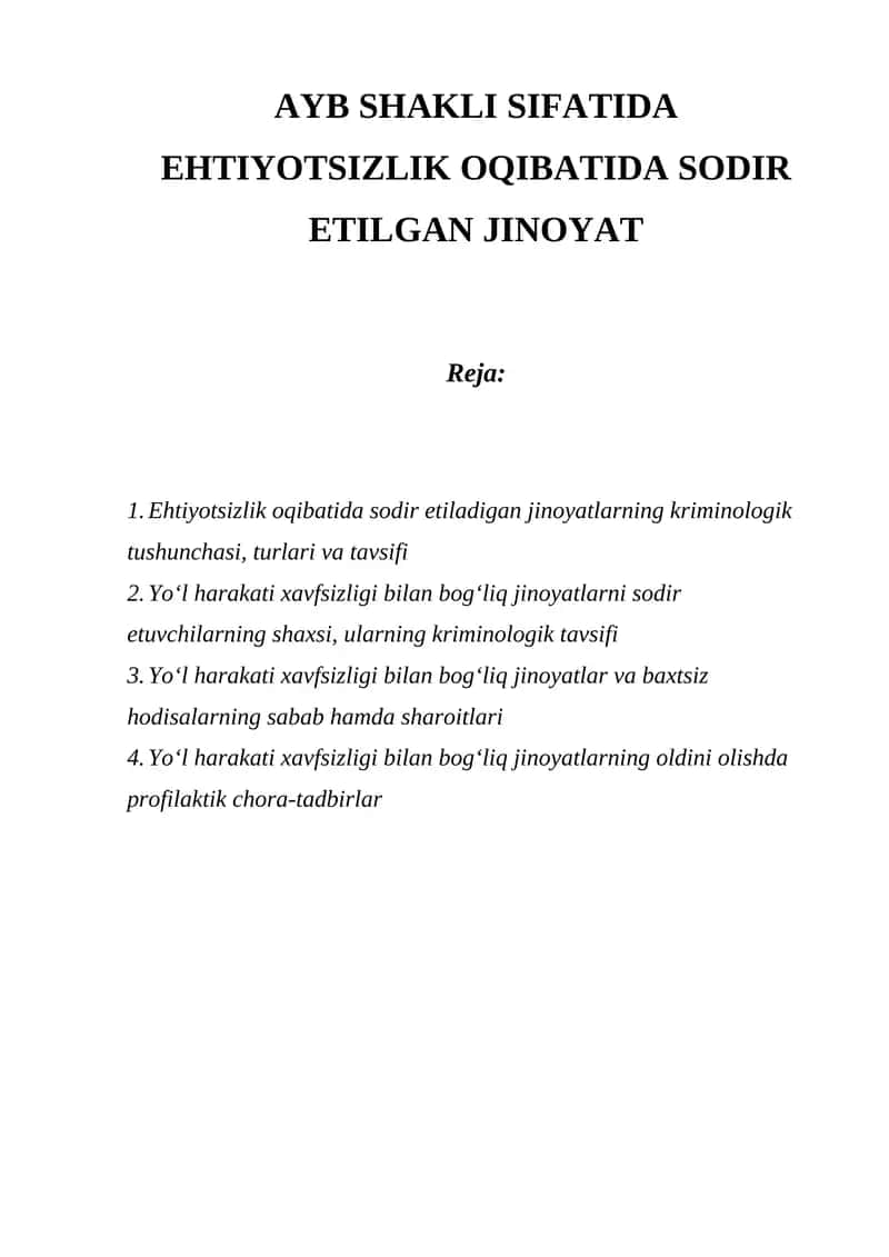 Ehtiyotsizlik Oqibatida Sodir Etilgan Jinoyat 1