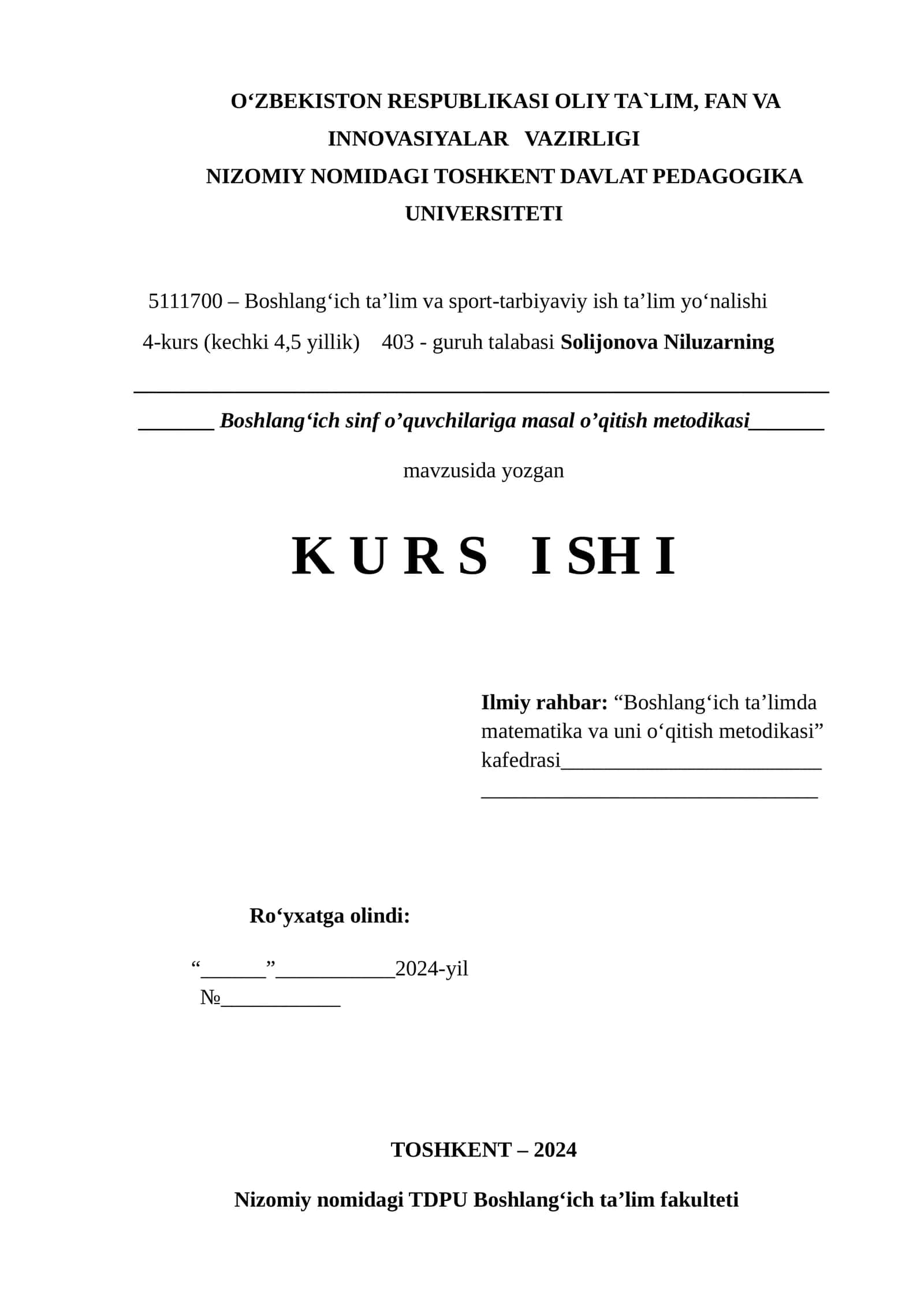 Boshlang‘ich sinf o’quvchilariga masal o’qitish metodikasi 1