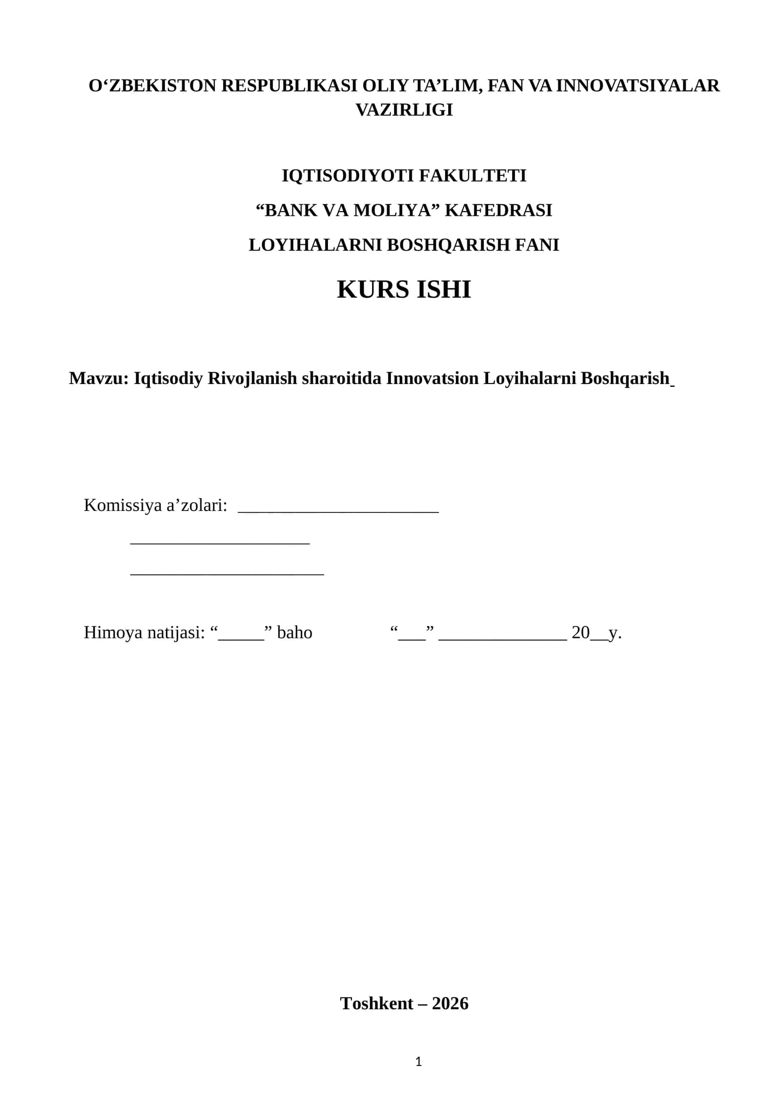 Iqtisodiy Rivojlanish sharoitida Innovatsion Loyihalarni Boshqarish 1