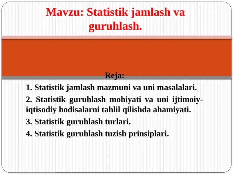 Statistik jamlash va guruhlash 1
