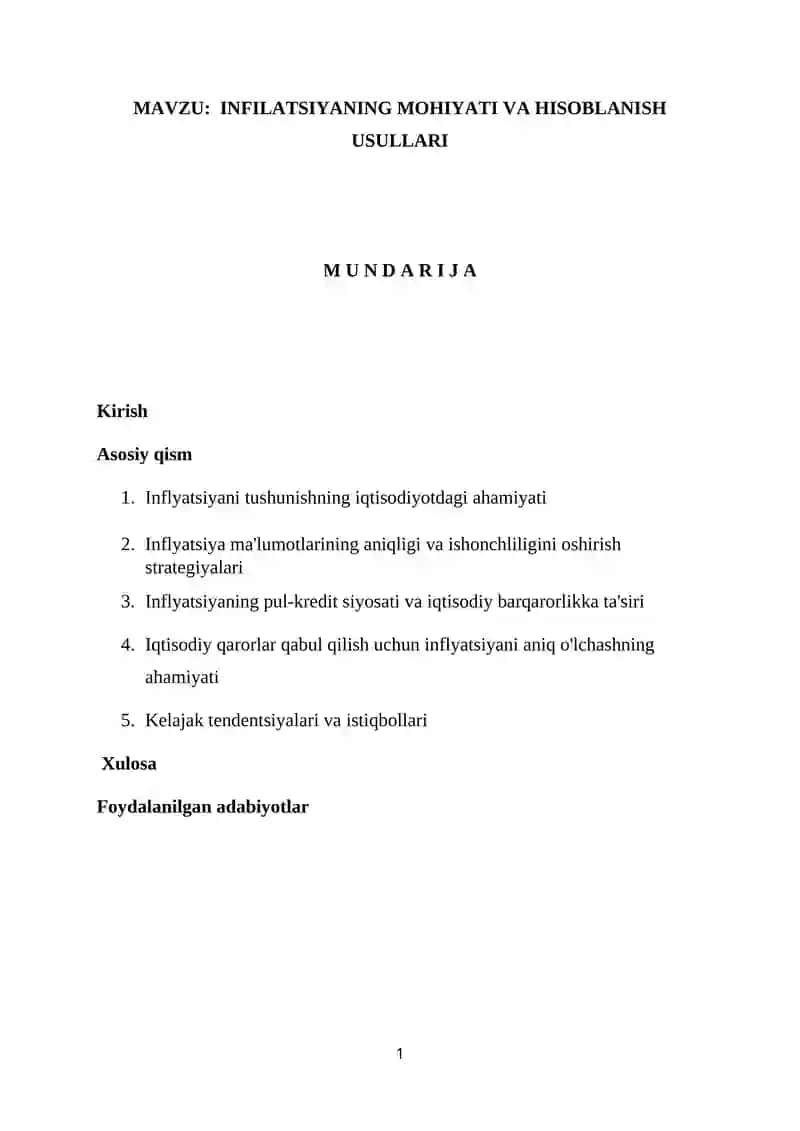 INFILATSIYANING MOHIYATI VA HISOBLANISH USULLARI