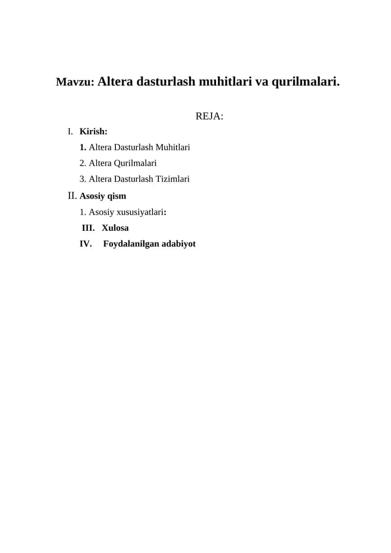 Altera dasturlash muhitlari va qurilmalari 1