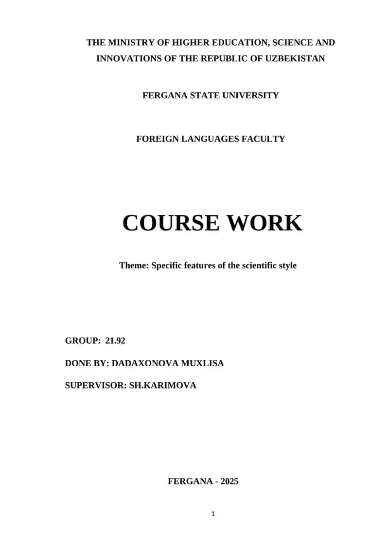 Specific features of the scientific style 1