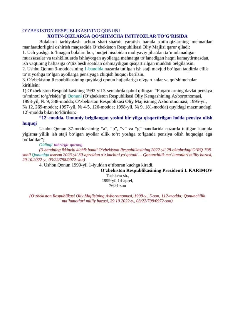 XOTIN-QIZLARGA QO‘SHIMCHA IMTIYOZLAR TO‘G‘RISIDA 1