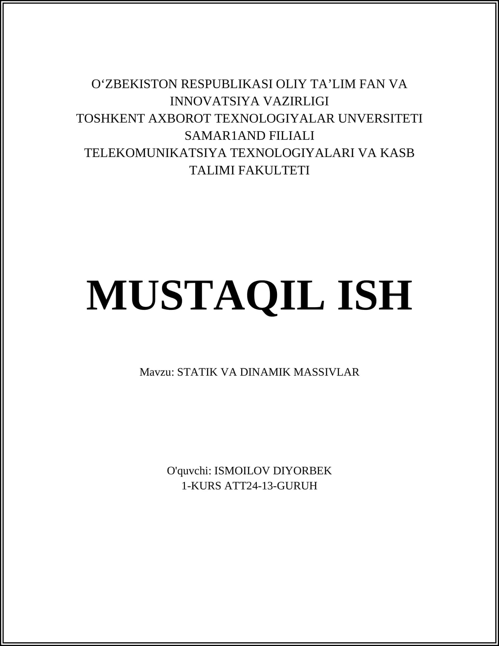 STATIK VA DINAMIK MASSIVLAR 1