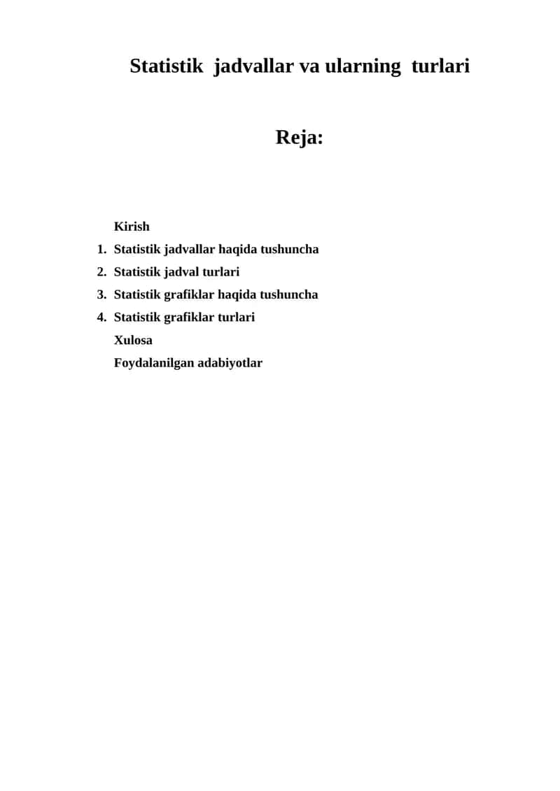 Statistik jadvallar va ularning turlari 1