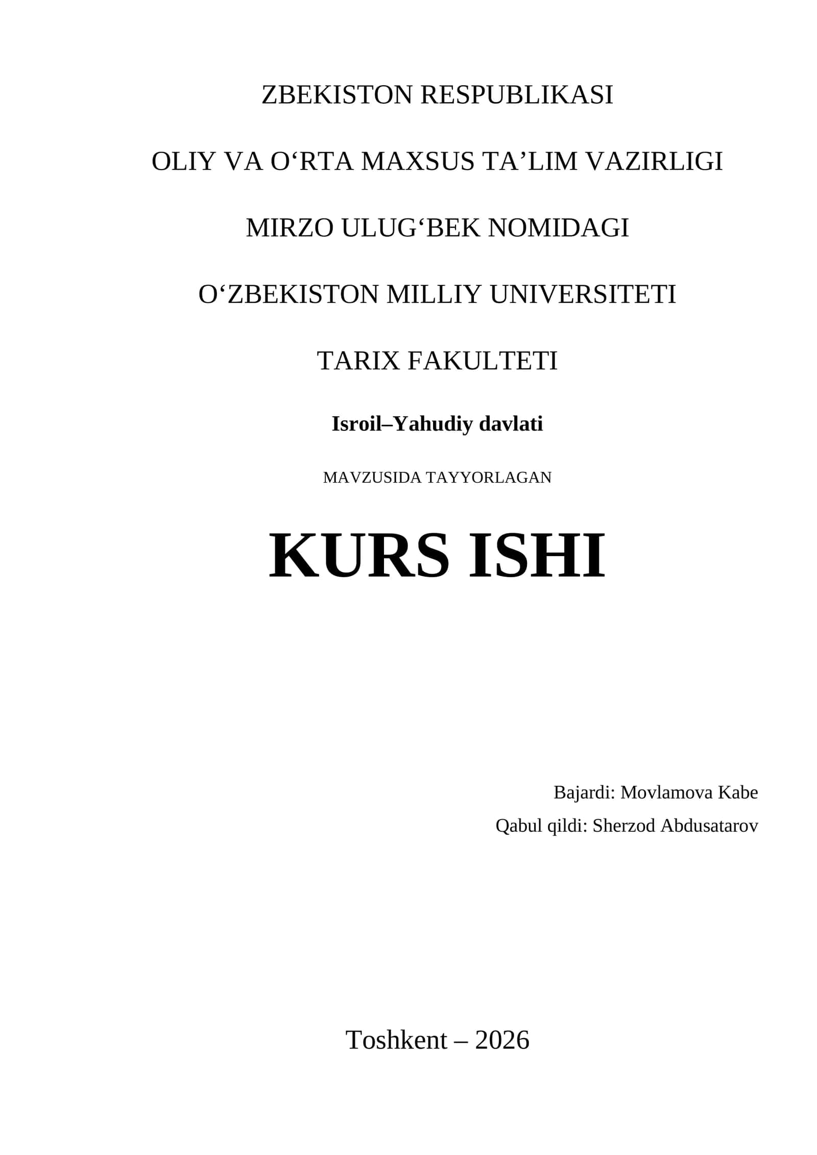 Isroil–Yahudiy davlati KURS ISHI 1