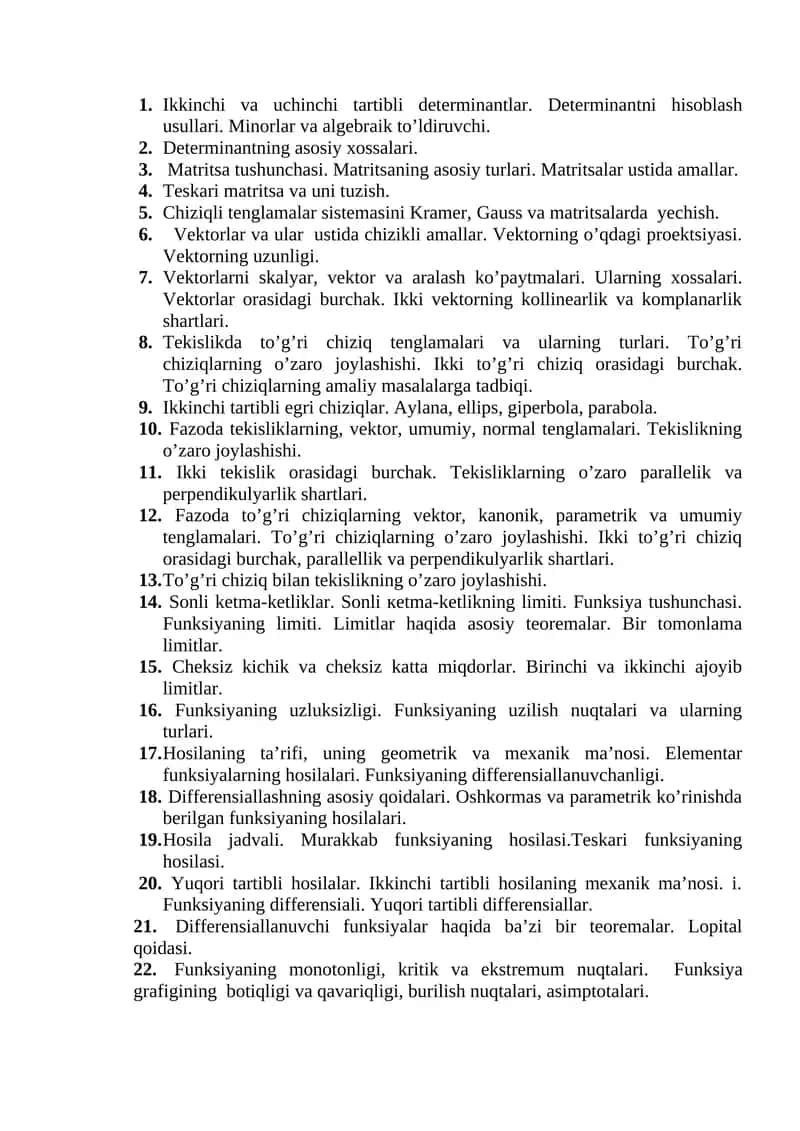 Determinantlar va matritsalar ustida amallar 1