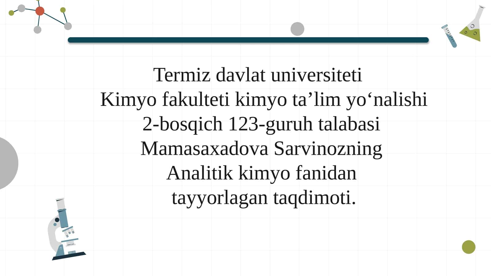 Analitik kimyo fanidan tayyorlangan taqdimoti 1