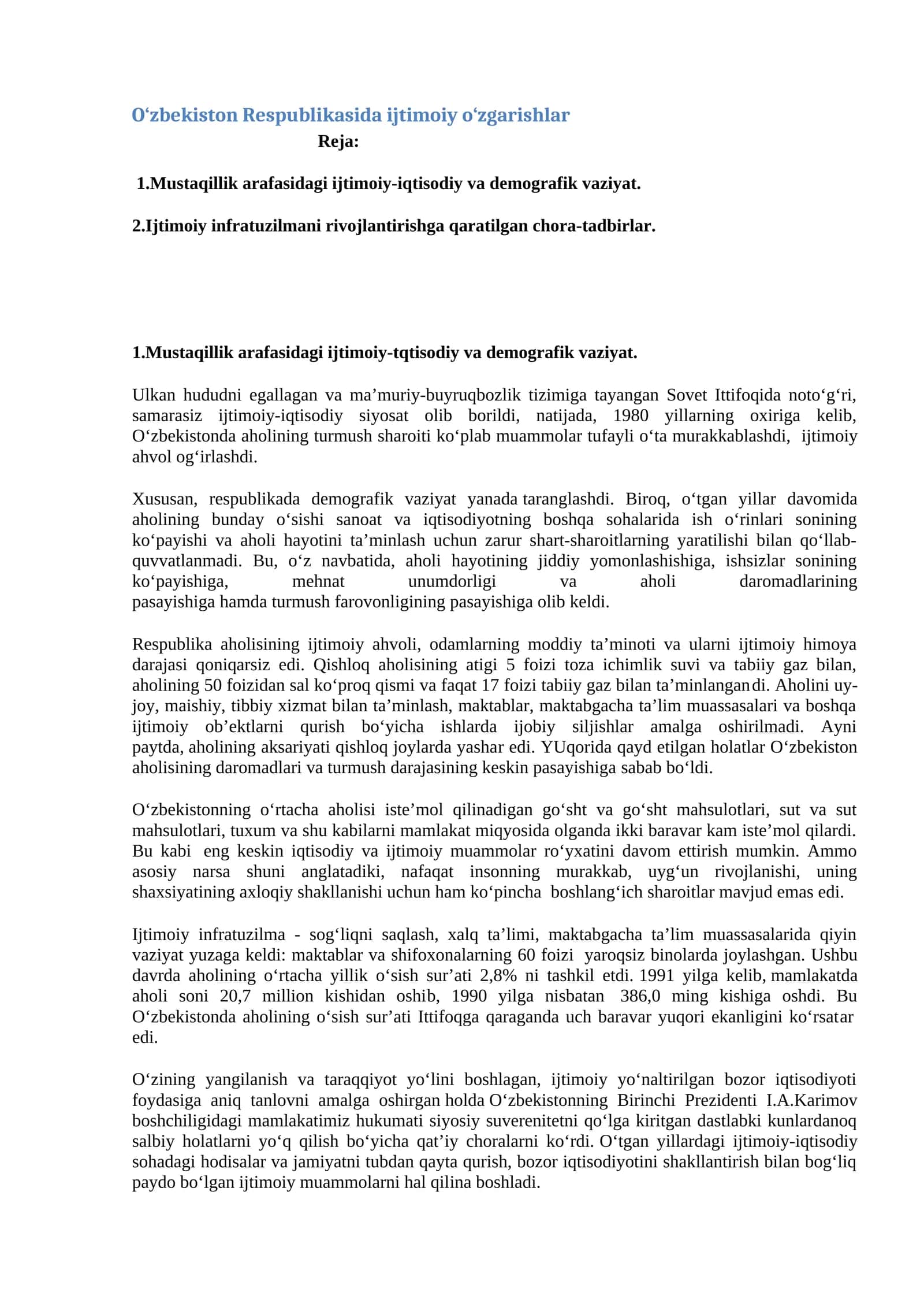 O‘zbekiston Respublikasida ijtimoiy o‘zgarishlar 1
