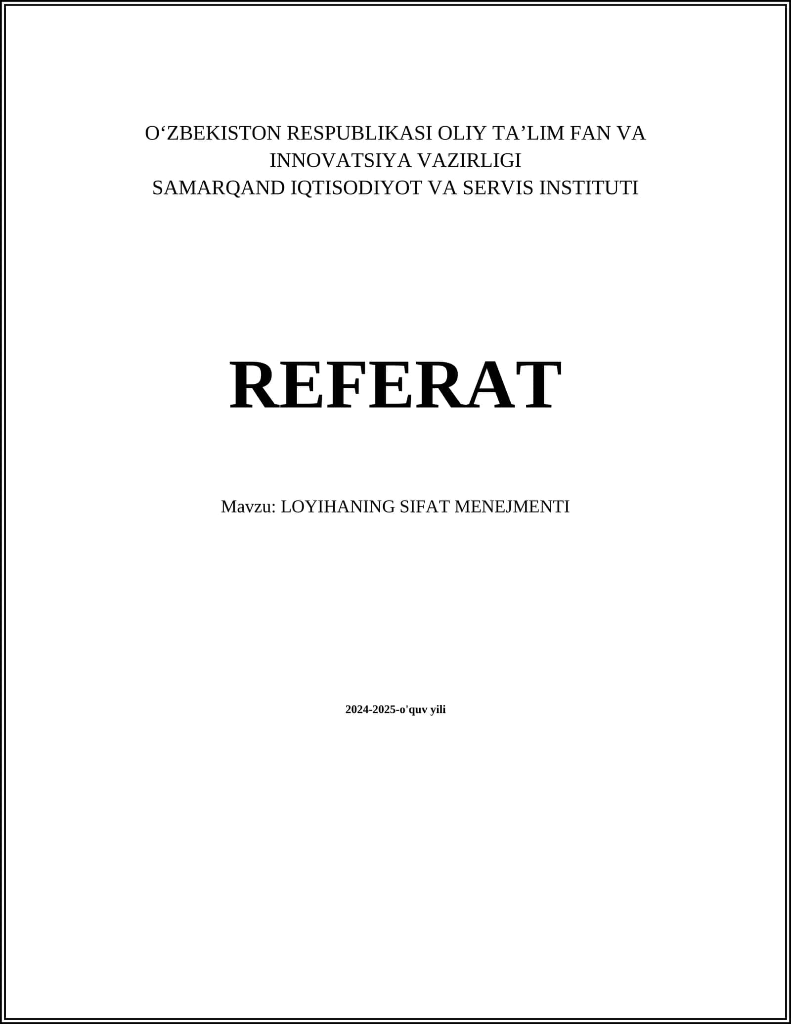 LOYIHANING SIFAT MENEJMENTI 1