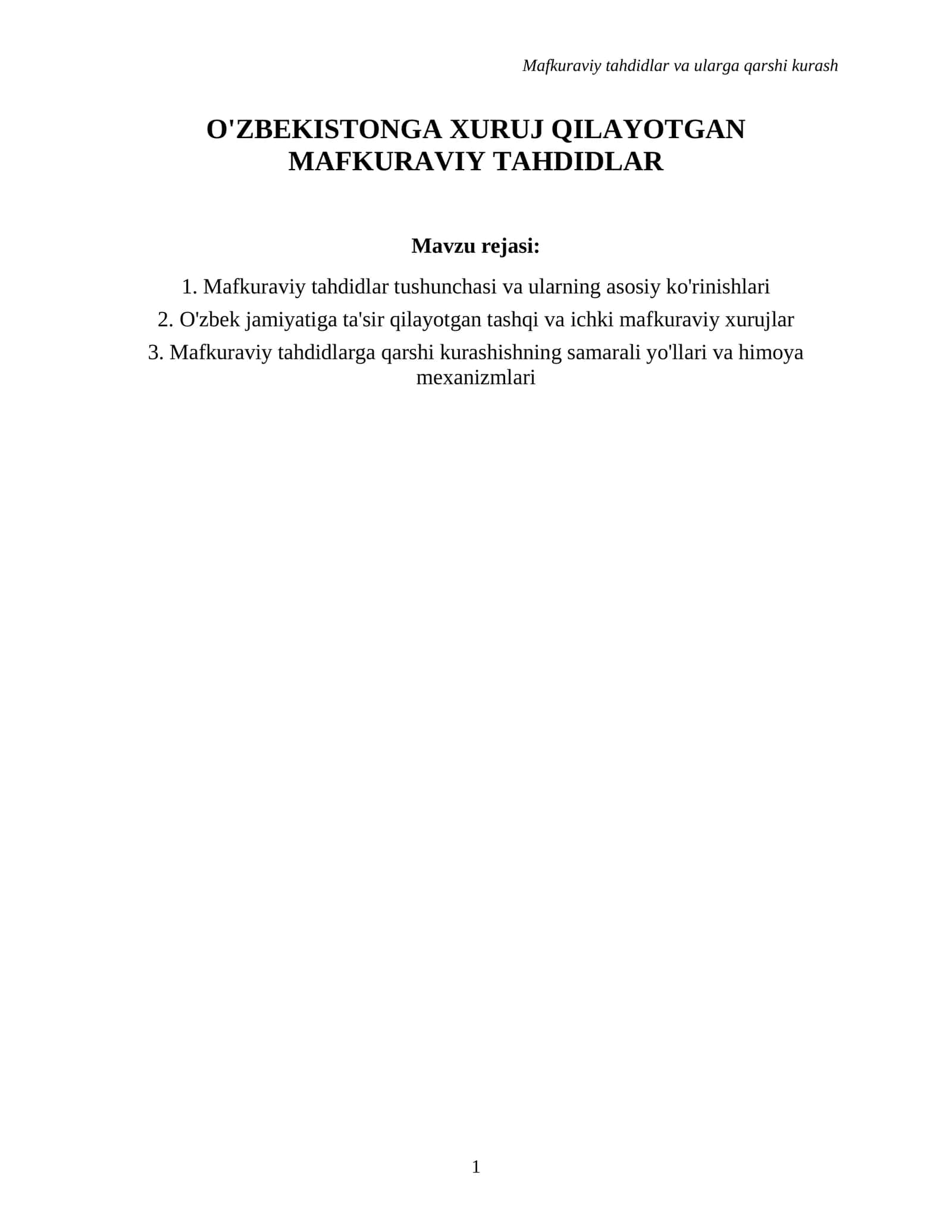 Mafkuraviy tahdidlar va ularga qarshi kurash 1