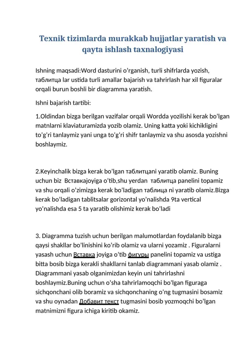 axborot texnologiyalari fanidan amaliy ish ikkinchi varogʻi 1