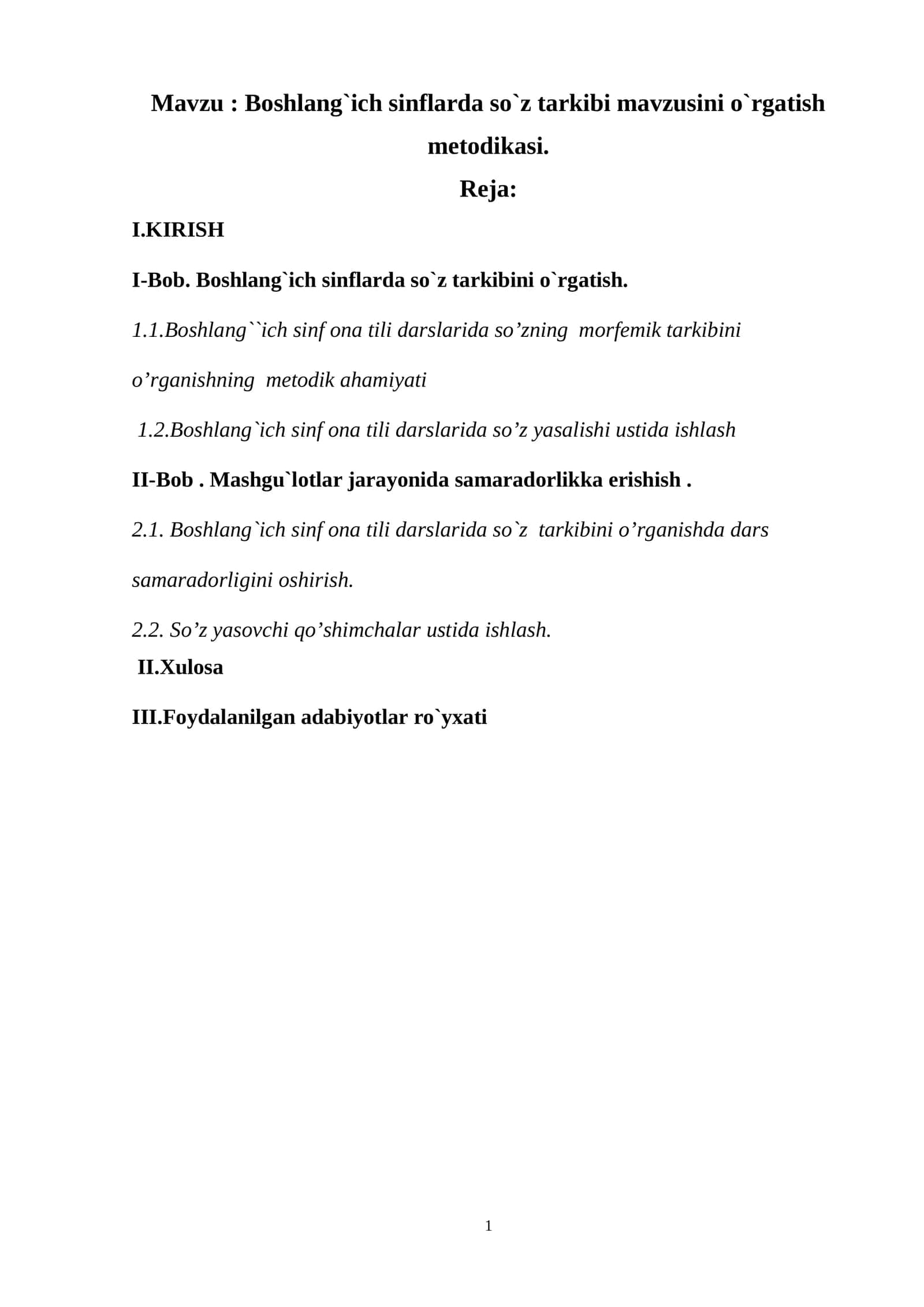 Boshlang`ich sinflarda so`z tarkibi mavzusini o`rgatish metodikasi 1