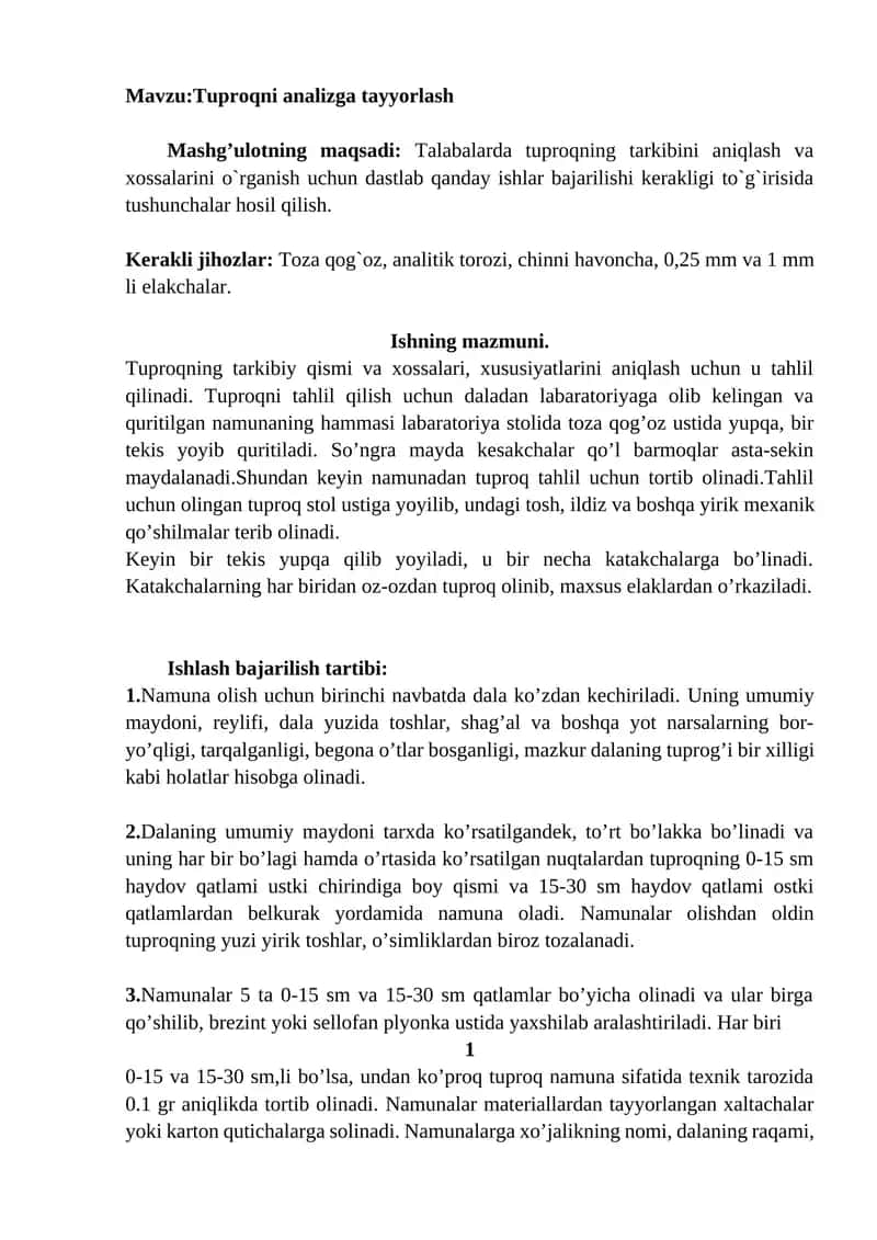 Tuproqni analizga tayyorlash 1