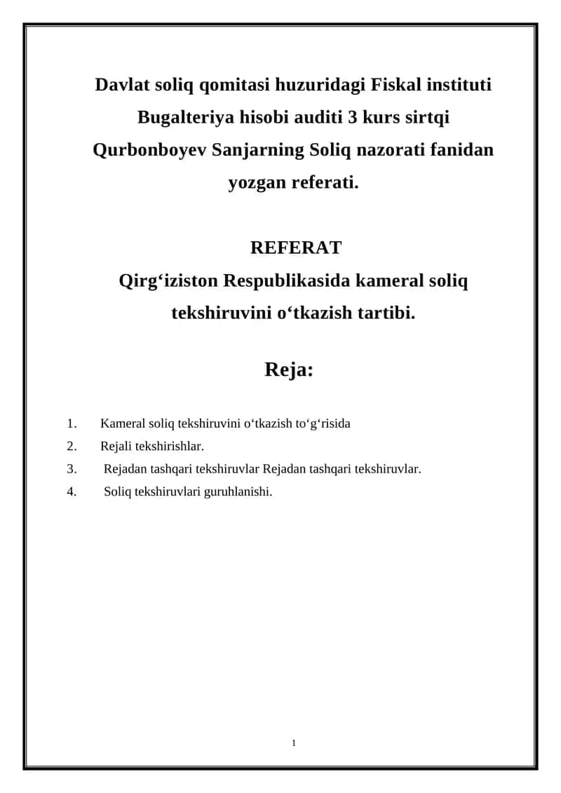 Kameral soliq tekshiruvi 1