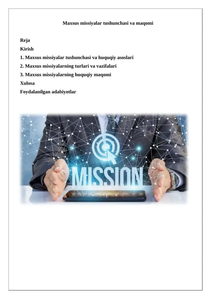 Maxsus missiyalar tushunchasi va maqomi 1