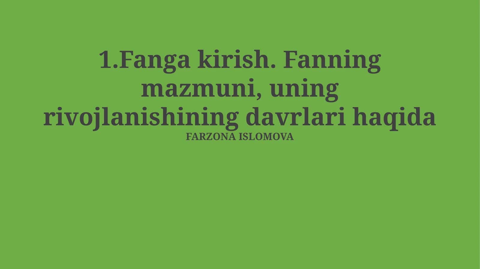 Fan haqida umumiy ma'lumot 1