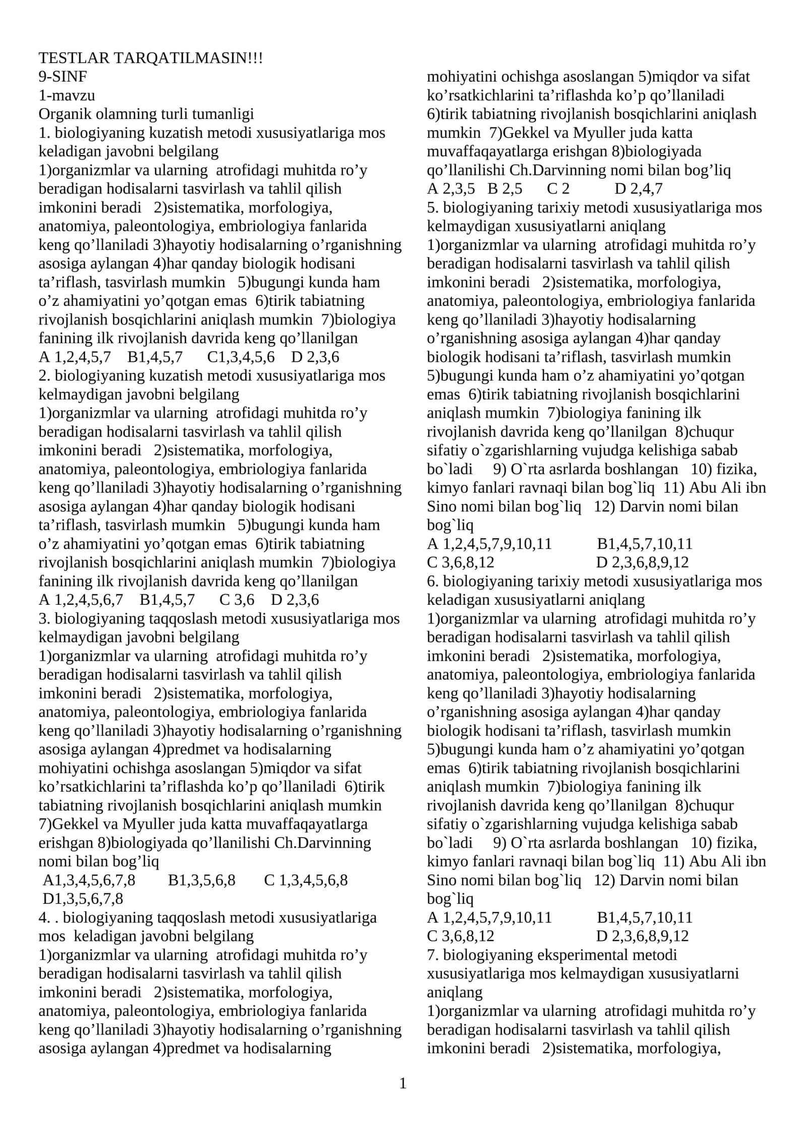 Organik olamning turli tumanligi 1