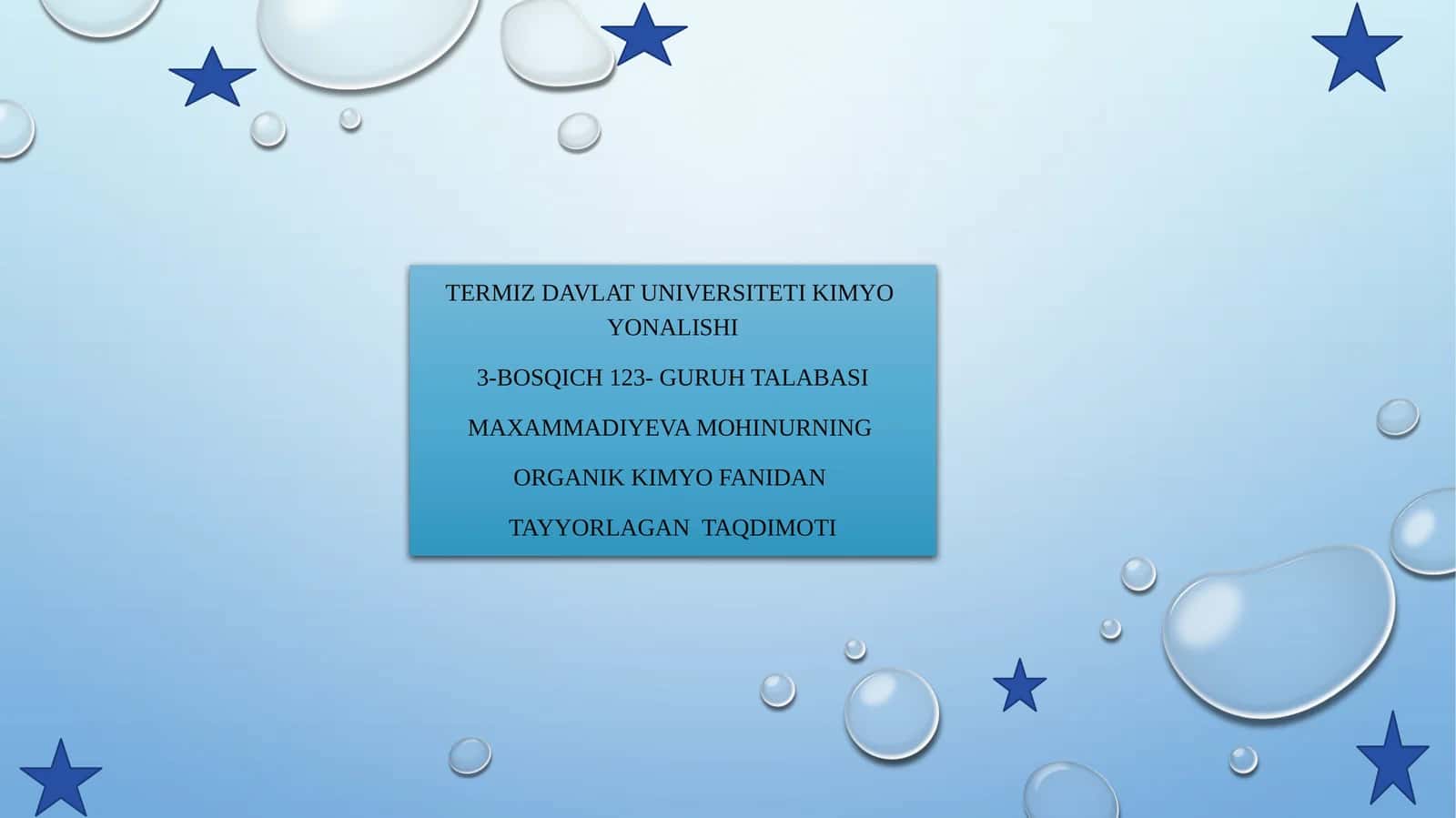 Organik kimyo fanidan tayyorlagan taqdimoti 1