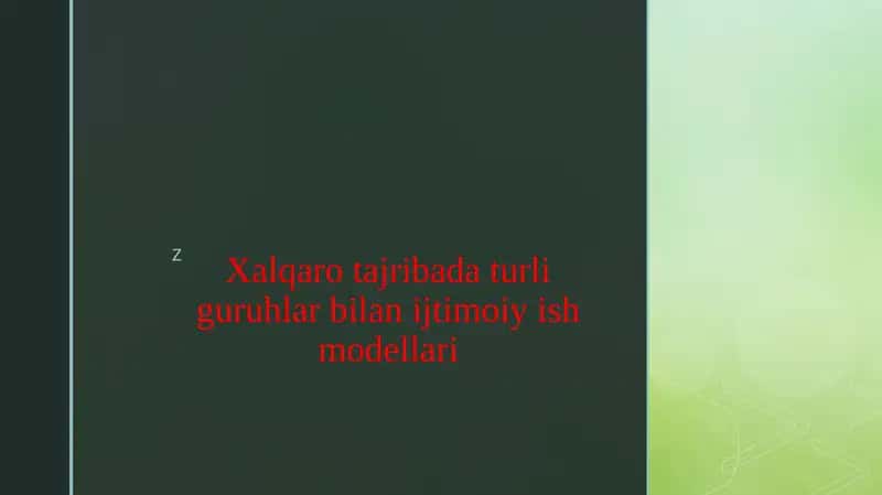 Xalqaro tajribada turli guruhlar bilan ijtimoiy ish modellari 1