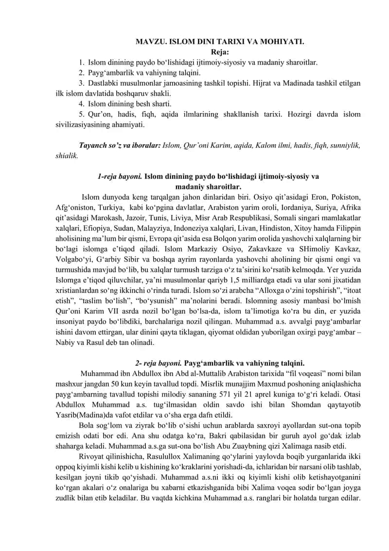 ISLOM DINI TARIXI VA MOHIYATI REFERAT 1