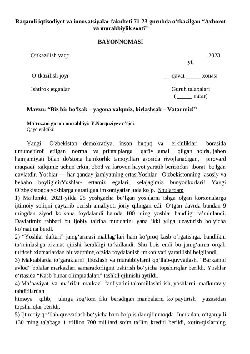 Axborot va murabbiylik soati 1