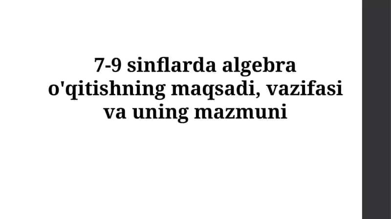 Algebraviy Fikrlashni Rivojlantirish 1
