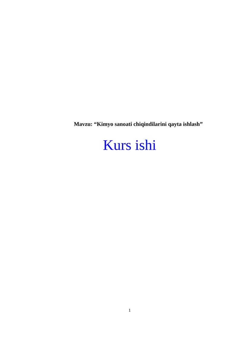“Kimyo sanoati chiqindilarini qayta ishlash” 1