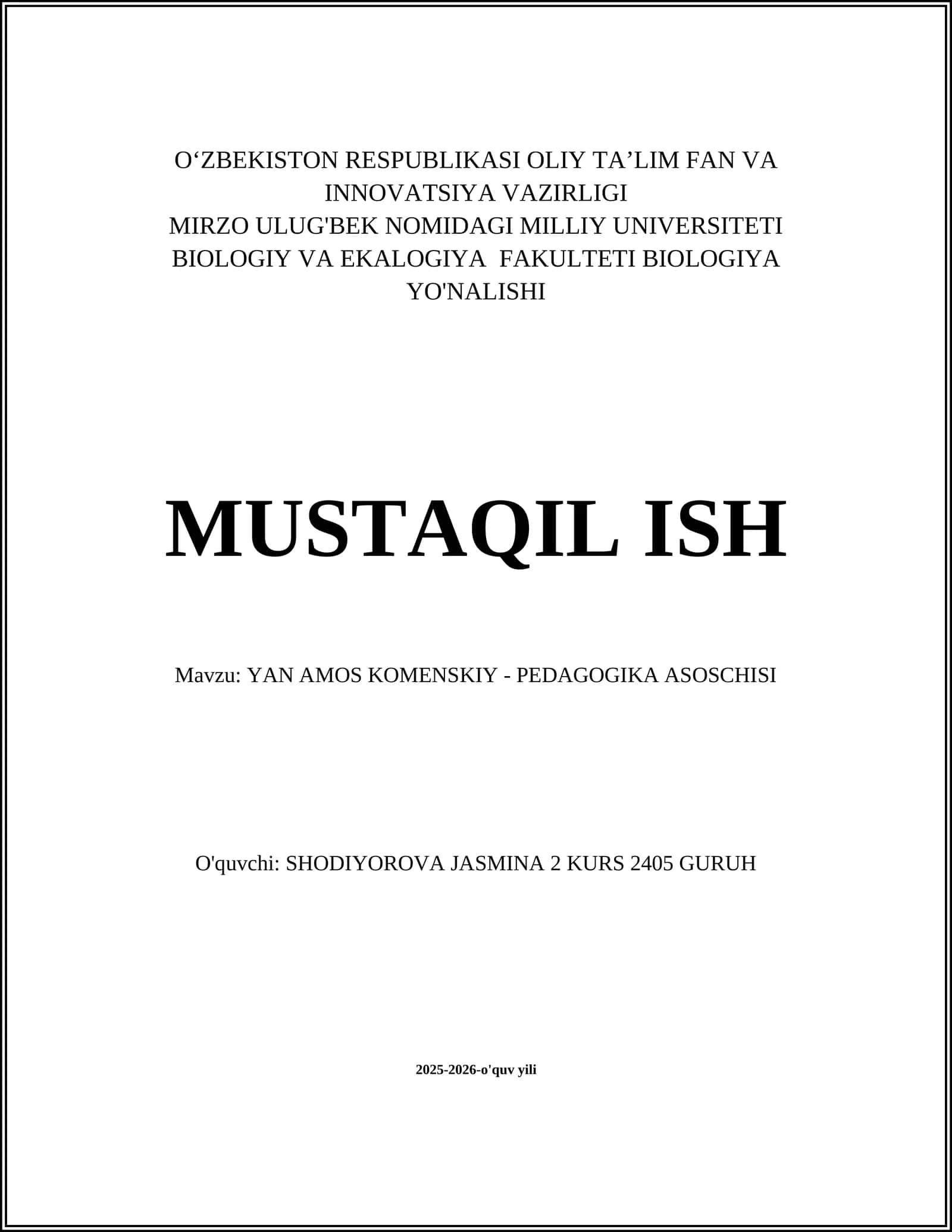 YAN AMOS KOMENSKIY - PEDAGOGIKA ASOSCHISI 1