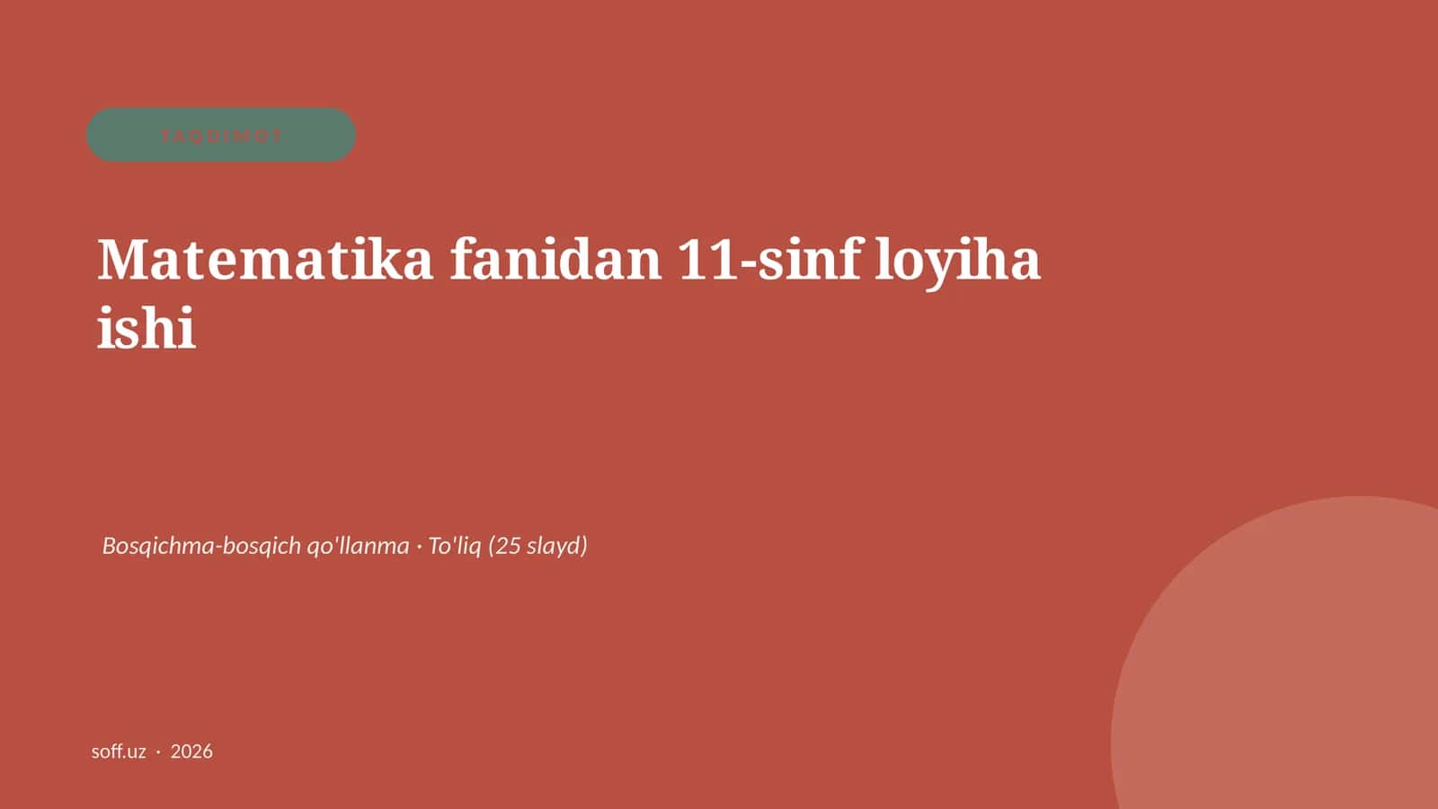 Matematika fanidan 11-sinf loyiha ishi 1