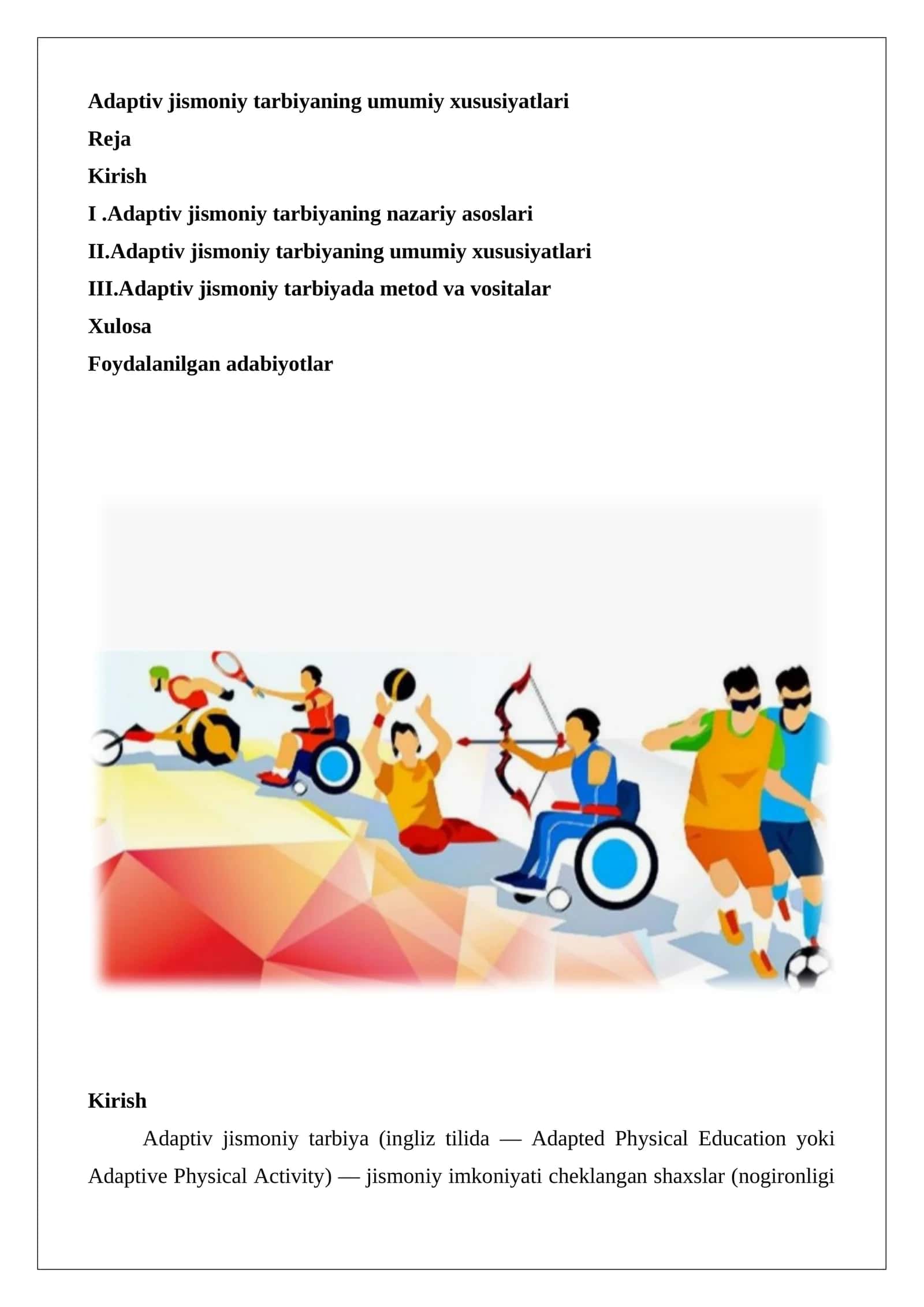 Adaptiv jismoniy tarbiyaning umumiy xususiyatlari 1