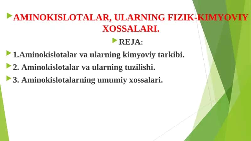 AMINOKISLOTALAR, ULARNING FIZIK-KIMYOVIY XOSSALARI. 1
