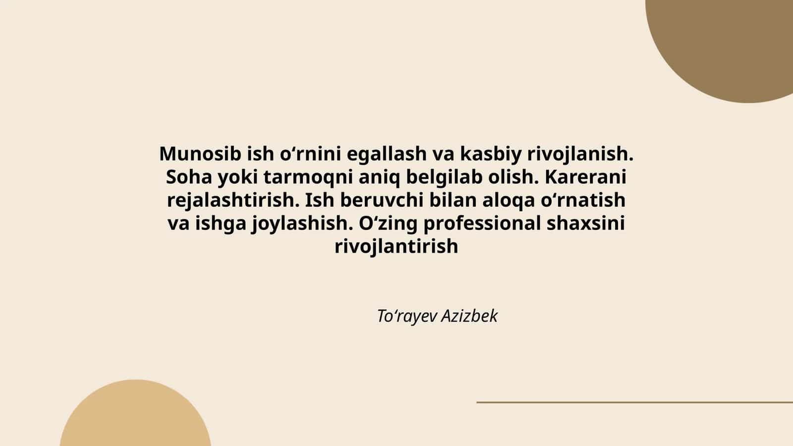 Munosib ish oʻrnini egallash va kasbiy rivojlanish 1