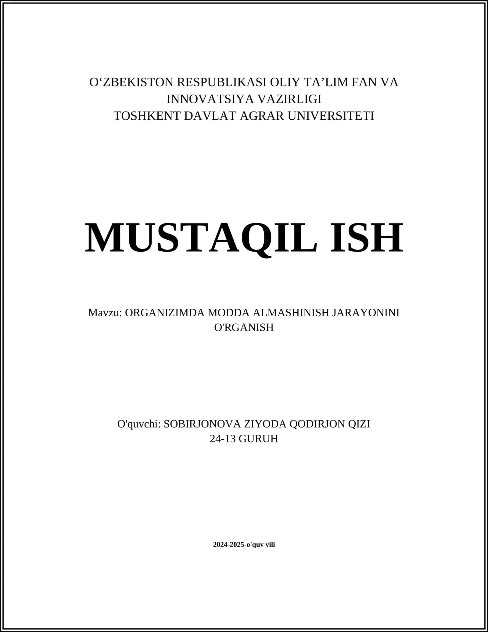 ORGANIZIMDA MODDA ALMASHINISH JARAYONINI O'RGANISH 1