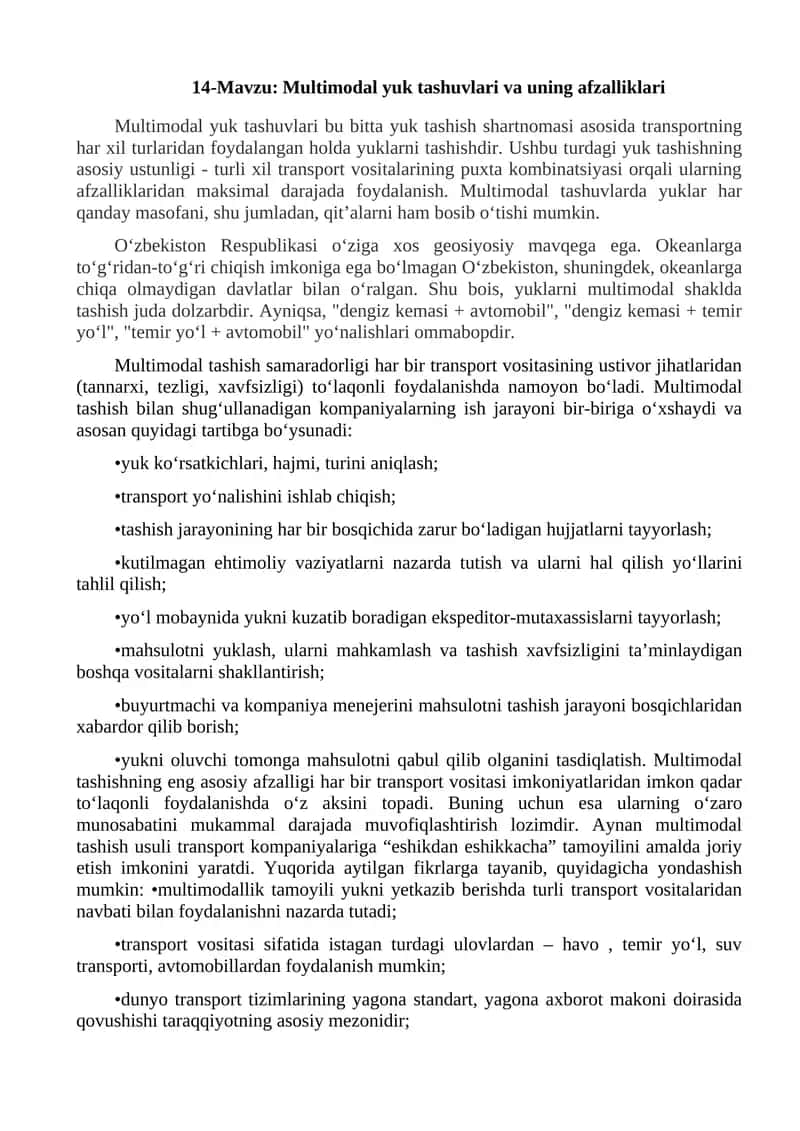 Multimodal yuk tashuvlari va uning afzalliklari 1