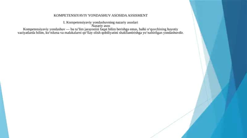 Kompetensiyaviy yondashuv asosida assessmenti 1