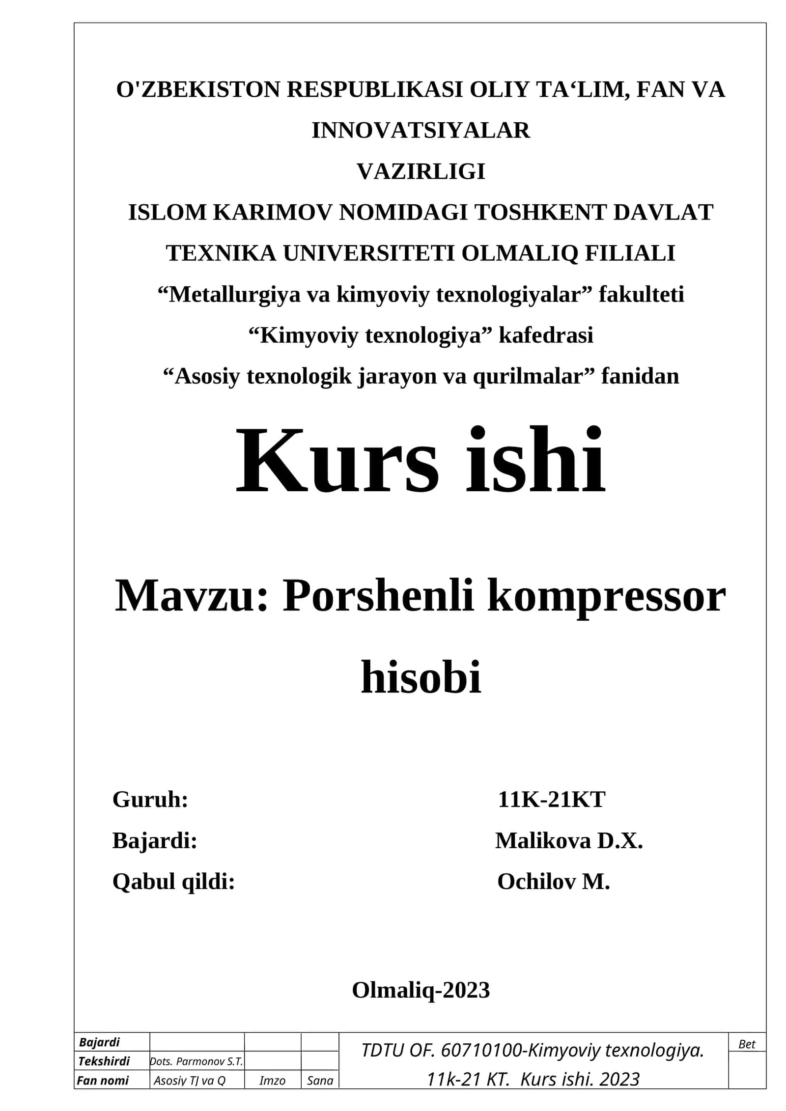 Porshenli kompressor hisobi 1