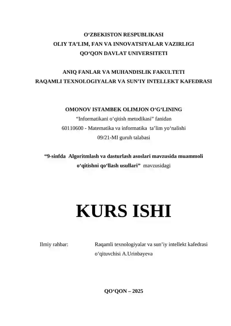 Informatikani o‘qitish metodikasi