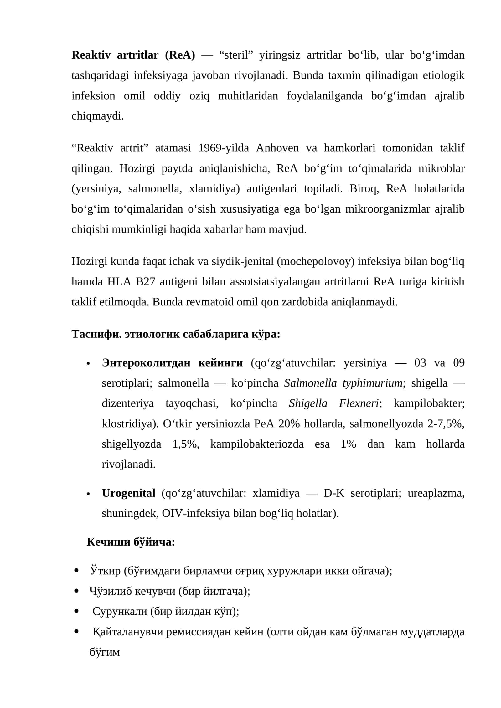 Reaktiv artritlar (ReA) 1