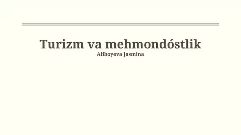 Turizm va mehmondóstlik 1