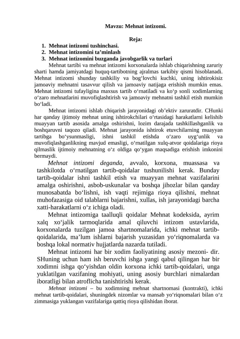 Mehnat intizomi 1