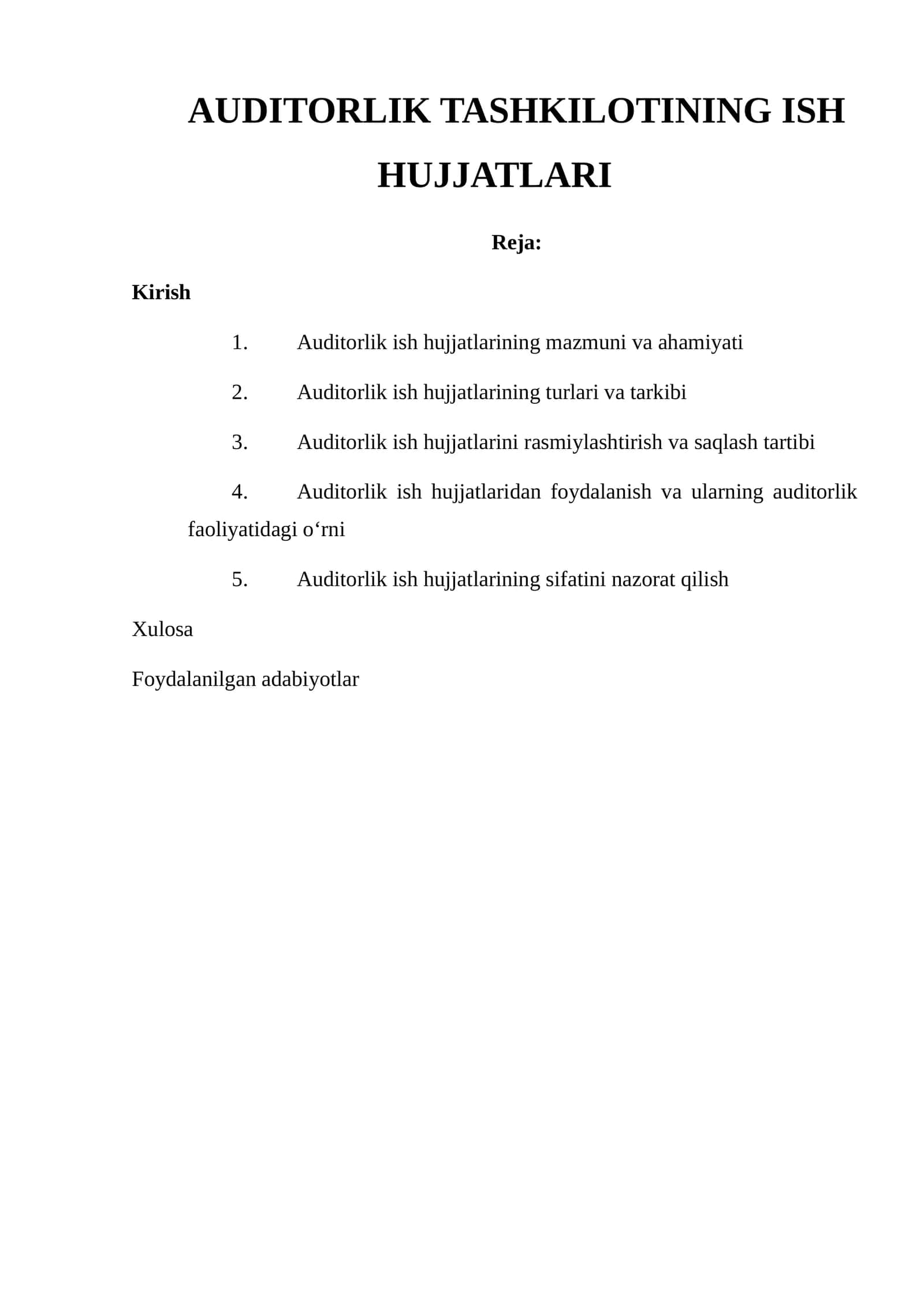 AUDITORLIK TASHKILOTINING ISH HUJJATLARI 1