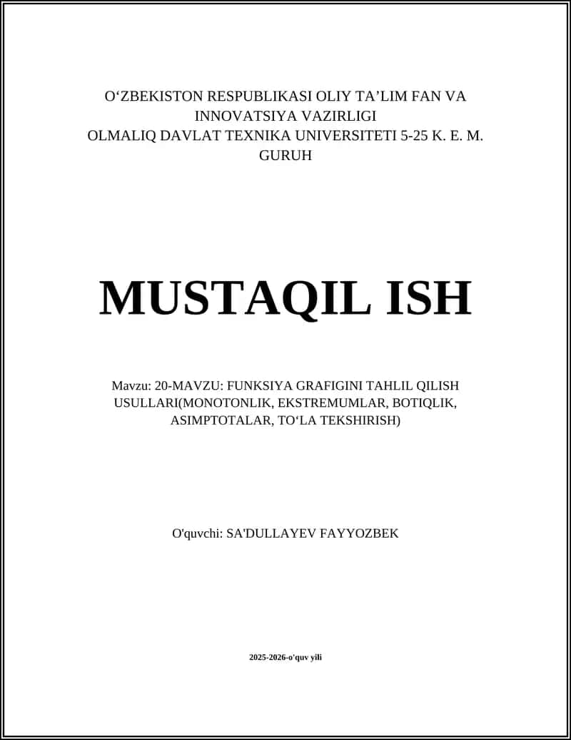FUNKSIYA GRAFIGINI TAHLIL QILISH USULLARI 1