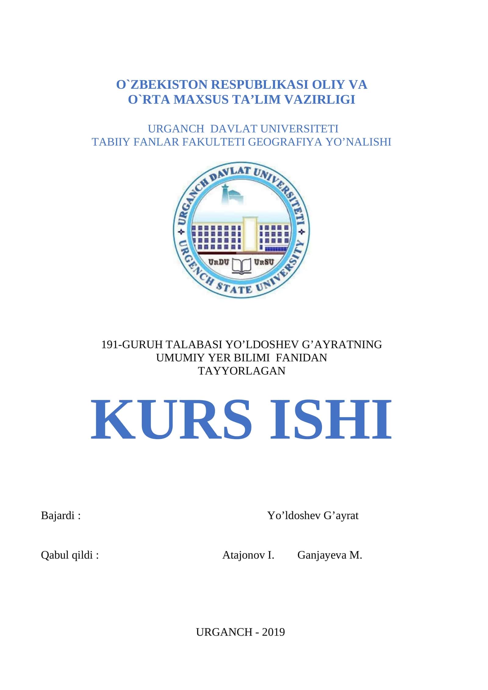 Ekologik muammolar Kurs Ishi 1