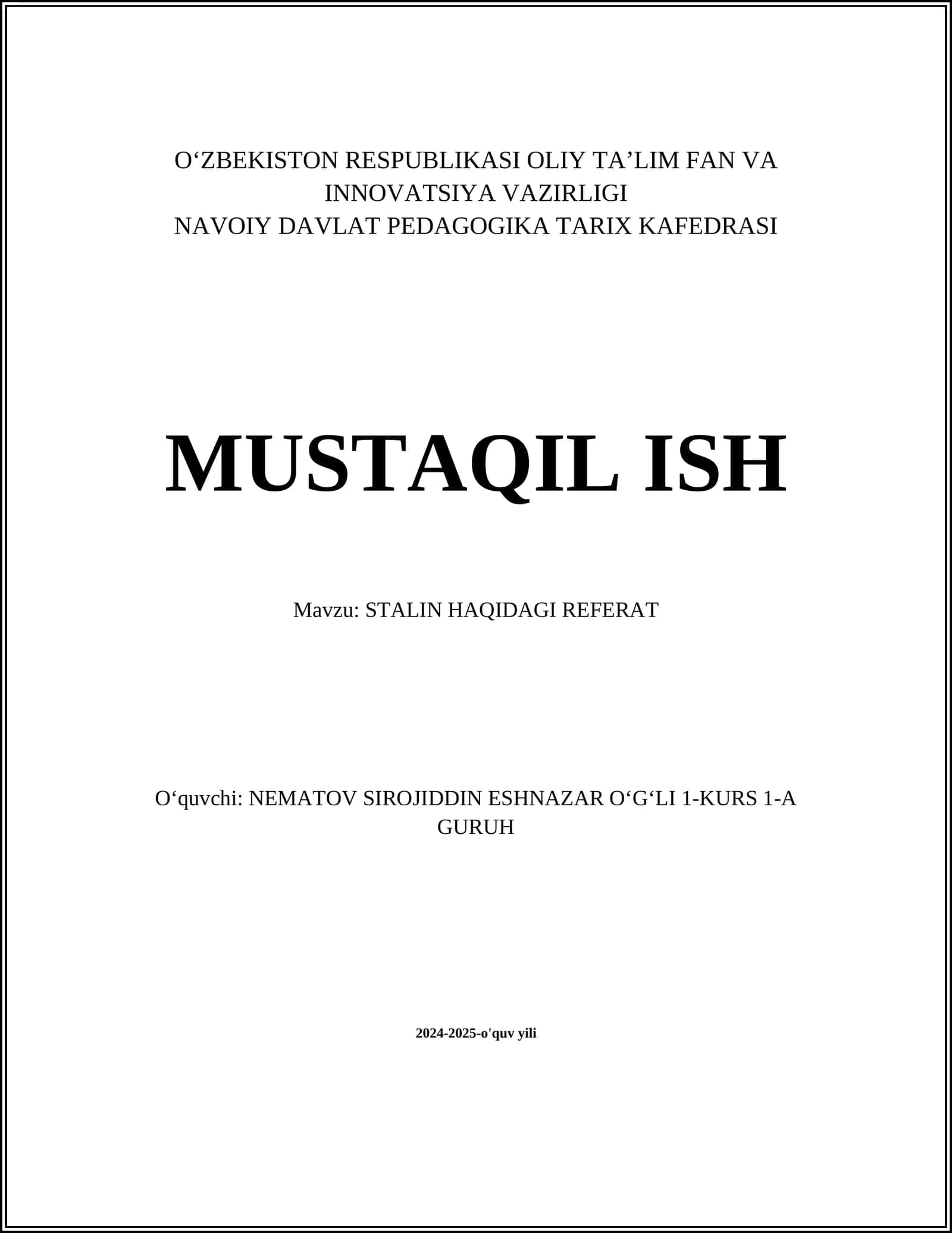 STALIN HAQIDAGI REFERAT 1