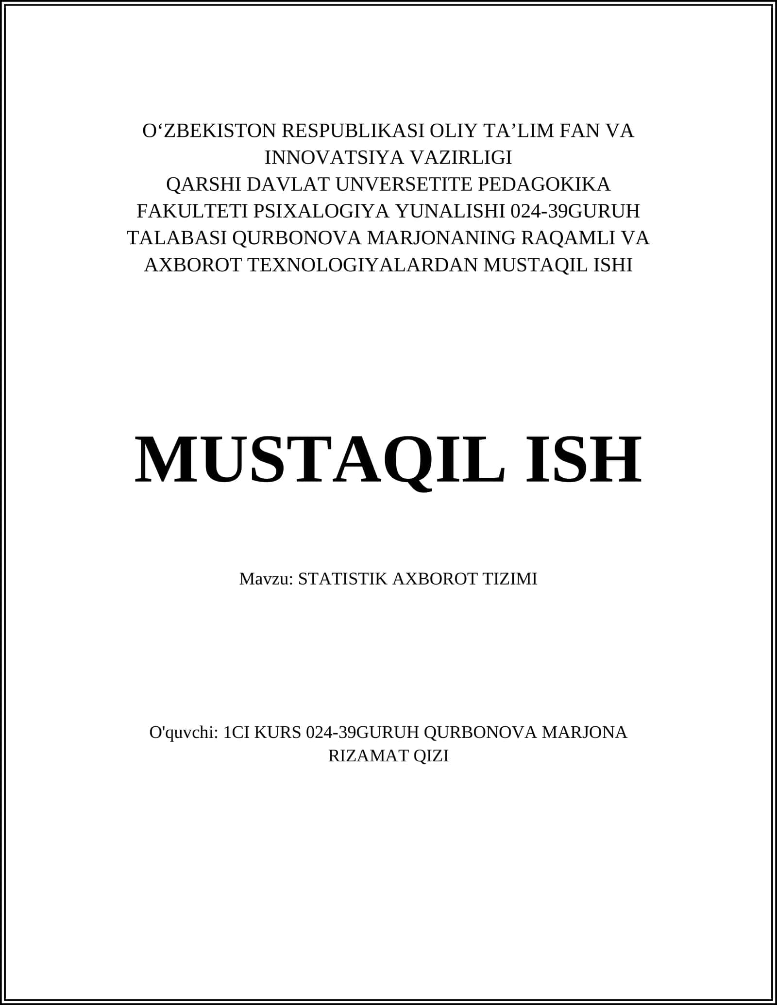 STATISTIK AXBOROT TIZIMI 1