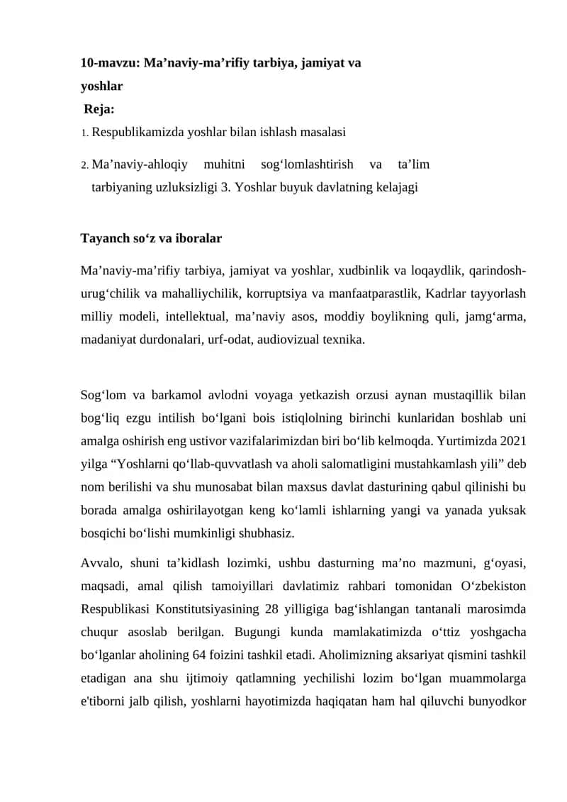 Ma’naviy-ma’rifiy tarbiya, jamiyat va yoshlar 1