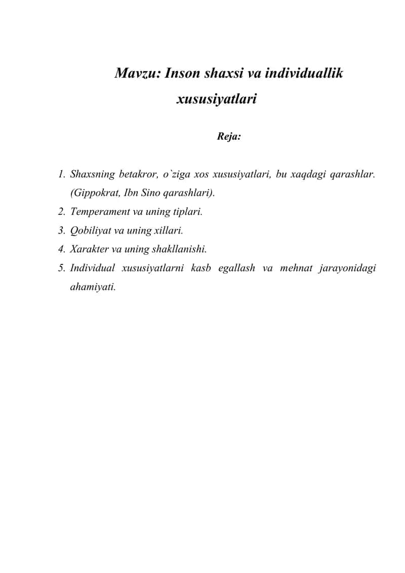 Inson shaxsi va individuallik xususiyatlari 1