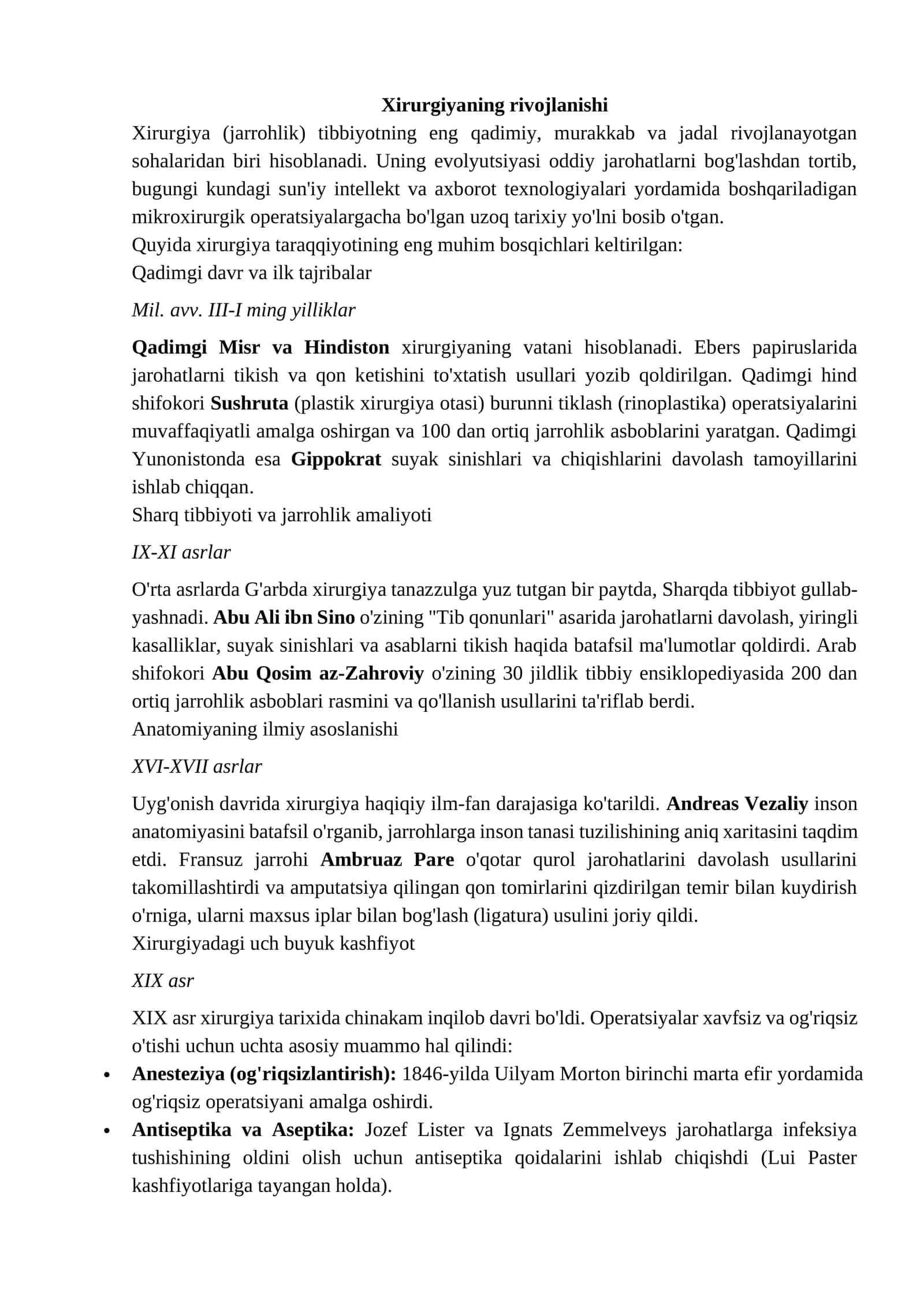 Xirurgiyaning rivojlanishi 1